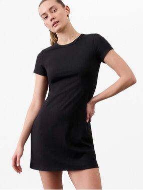 Athleta Black Short Sleeve Crewneck Mini Dress